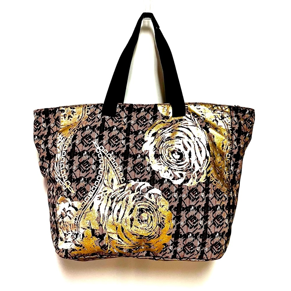 Soft Surroundings Weekender Carry All Canvas Tote Vacation Boho Gold Foil